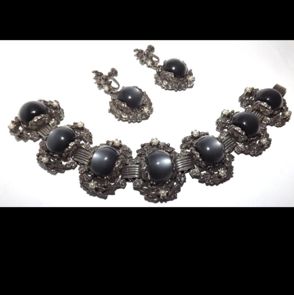 Vintage Selro Selini Baroque Victorian Revival Moonglow Bracelet & Earrings